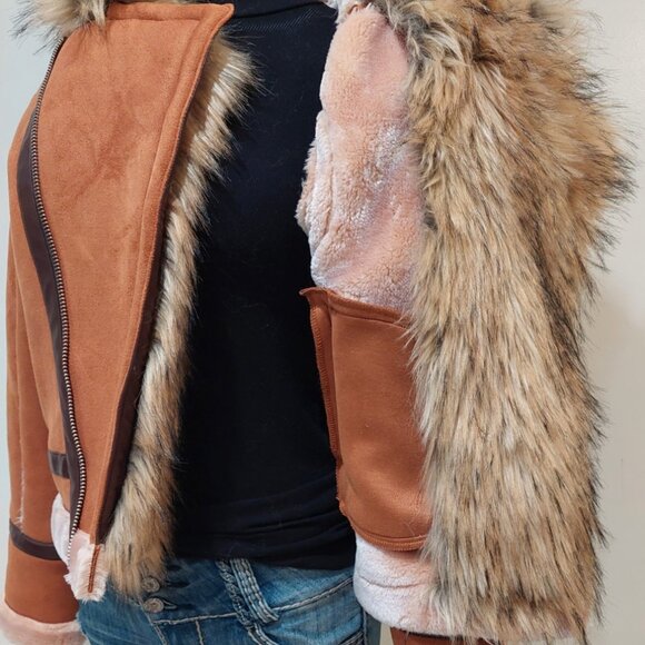 💋STUNNING!💋 FIERCE "Eskimo" Suede & Faux Silver Fox Fur Jacket in Burnt Umber - Picture 15 of 16